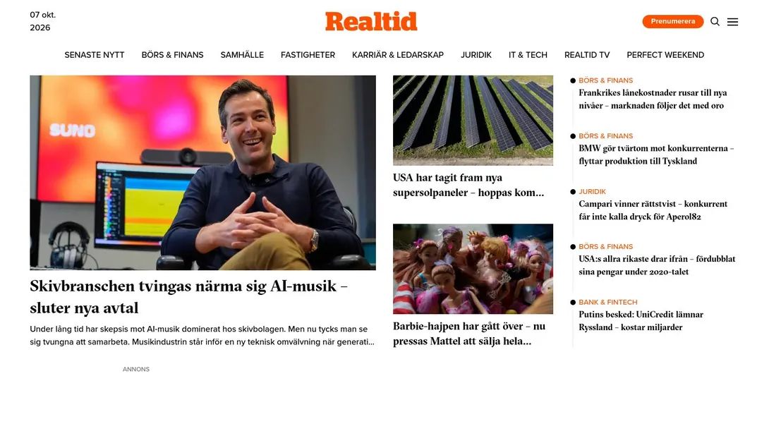 Skärmdump av realtid.se