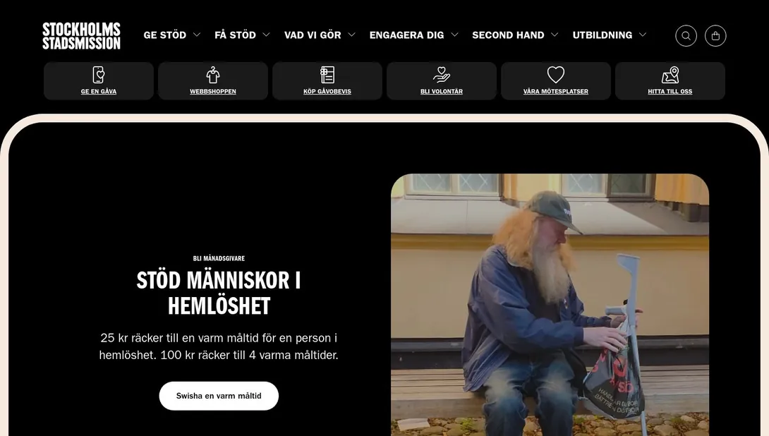 Skärmdump av stadsmissionen.se