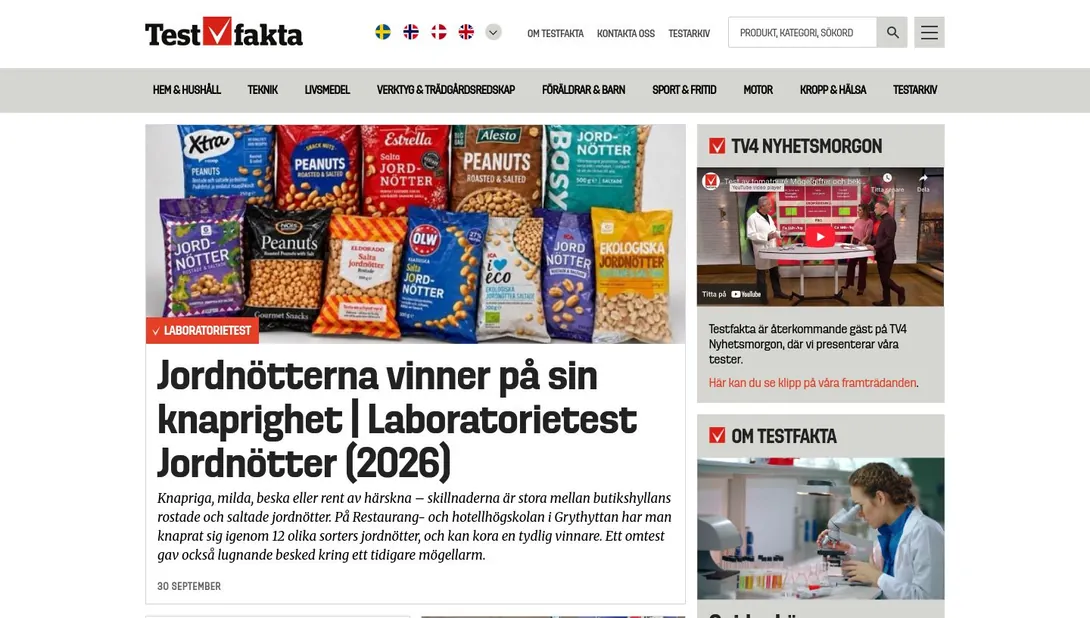 Skärmdump av testfakta.se